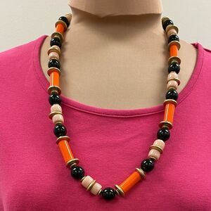 J.‎ Crew vintage orange, black, gold, and pink beaded long necklace